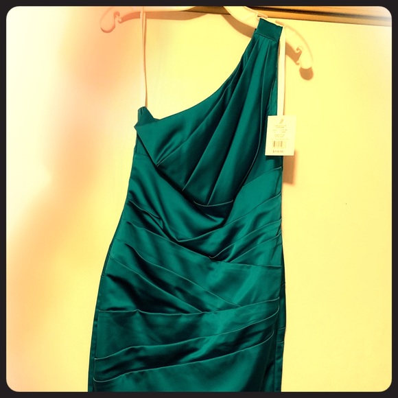 Stretch Satin One shoulder knee length dress - Picture 1 of 3
